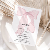 Eleganter rosa Bow Erster Geburtstag Einladung