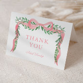 Eleganter rosa Bow mit Greenery Girls Baby Shower Dankeskarte