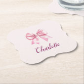 Eleganter rosa Bow & Name Personalisiert Paper Unt Untersetzer (angewinkelt)