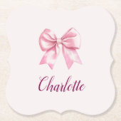 Eleganter rosa Bow & Name Personalisiert Paper Unt Untersetzer (Vorderseite)