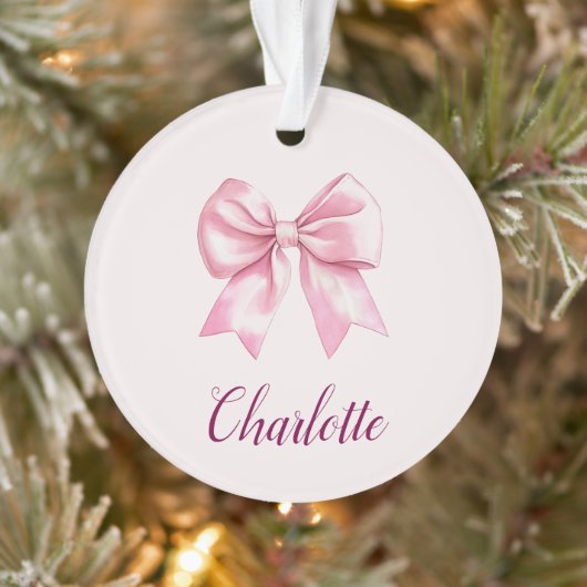 Eleganter rosa Bow & Name | Personalisierte Einric Ornament (Baum)