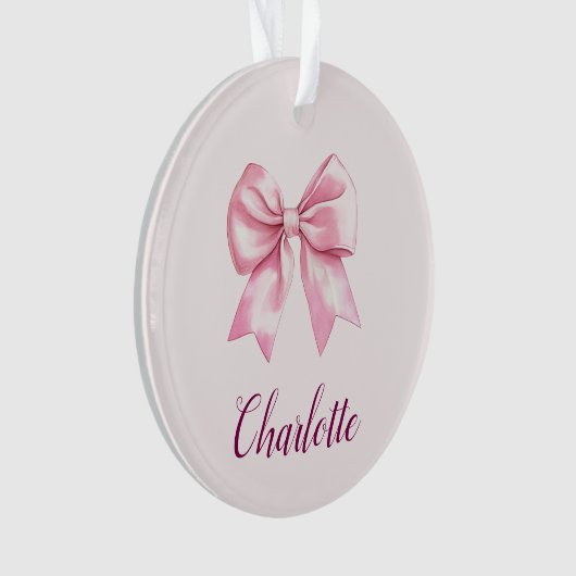 Eleganter rosa Bow & Name | Personalisierte Einric Ornament (Vorderseite)