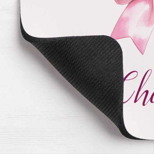 Eleganter rosa Bow & Name | Personalisierte Mauspa Mousepad (Ecke)