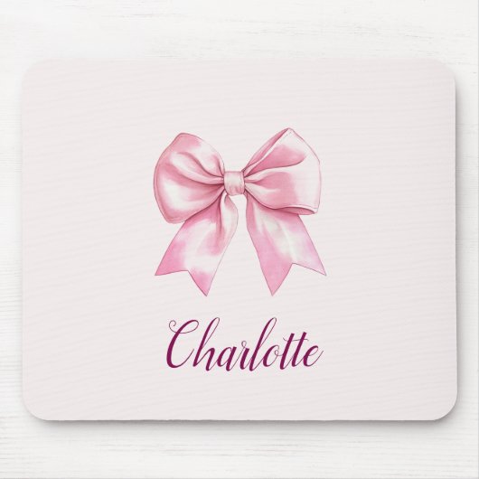 Eleganter rosa Bow & Name | Personalisierte Mauspa Mousepad (Vorne)