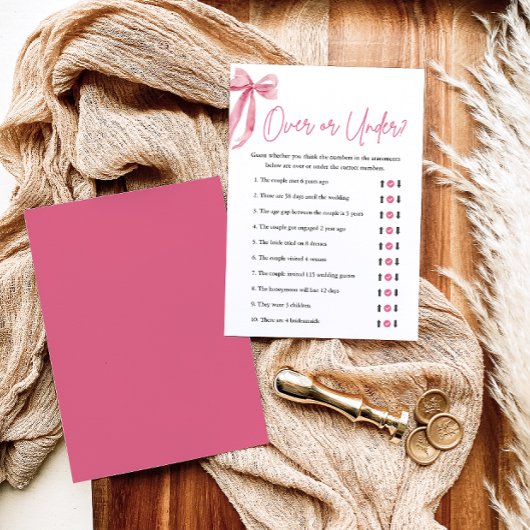 Eleganter rosa Bow Over oder Under Brautparty Game Einladung