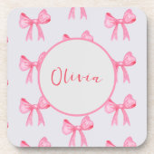 Eleganter rosa Bow Personalisiert Strong Paper Unt Getränkeuntersetzer (Vorderseite)
