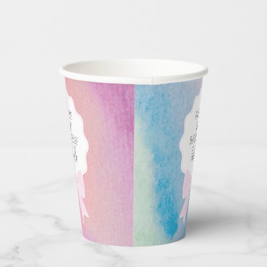 Eleganter rosa Bow Rainbow Wassercolor Erstgeburt Pappbecher (Rechts)
