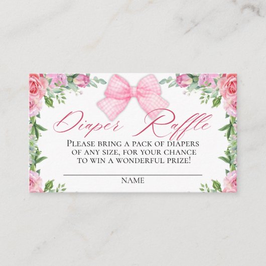 Eleganter rosa Bow & Rose Coquette Diaper Raffle Begleitkarte (Vorderseite)