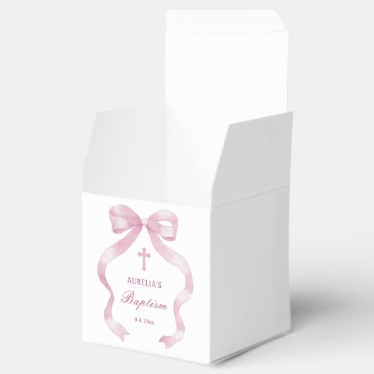 Eleganter Rosa-Bow-Taufwürfel Geschenkschachtel (Geöffnet)