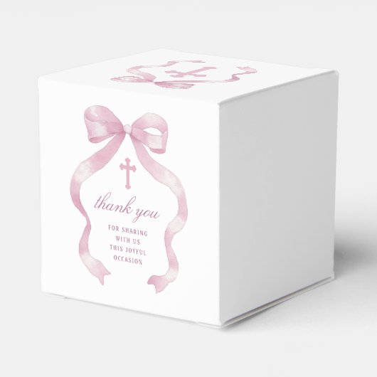 Eleganter Rosa-Bow-Taufwürfel Geschenkschachtel (Rückseite)