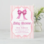 Eleganter rosa Bow Trendy Baby Shower Einladung (Stehend Vorderseite)