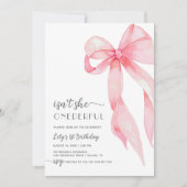 Eleganter rosa Bow Wunderschönes Baby Girl 1. Gebu Einladung (Vorderseite)