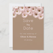 Eleganter, rosa Brauner Gänseblümchen Save the Dat Einladung (Vorderseite)