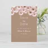 Eleganter, rosa Brauner Gänseblümchen Save the Dat Einladung (Stehend Vorderseite)
