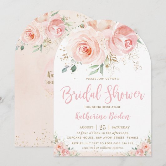 Eleganter Rosa Brautparty Arch Einladung (Vorne/Hinten)