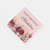 Eleganter rosa Burgund florales Happy Birthday Serviette (Ecke)