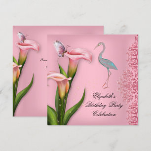 Eleganter Rosa Calla-Lilien-Blumen-Geburtstagsfeie Einladung