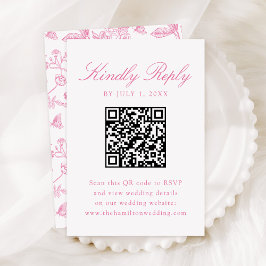 Eleganter rosa Chinoiserie Floral Wedding QR Code RSVP Karte