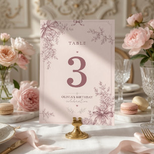 Eleganter Rosa Coquette-Schleifen-Blumen-Geburtsta Tischnummer