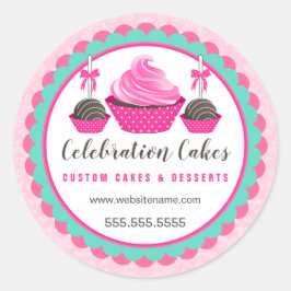 Eleganter rosa Cupcake Cake Cake Pops Skalierte Ba Runder Aufkleber