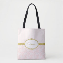 Eleganter rosa Damaske Vintager Goldrahmen und Nam Tasche