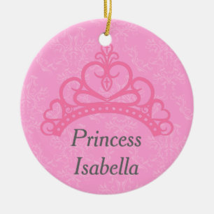 Eleganter rosa Damast, Prinzessinnenkrone Keramik Ornament