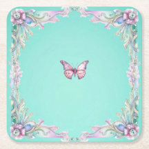 Eleganter rosa Diamonte Butterfly Paper Untersetze