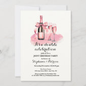 Eleganter rosa Doppelfeier Geburtstag Einladung (Vorderseite)