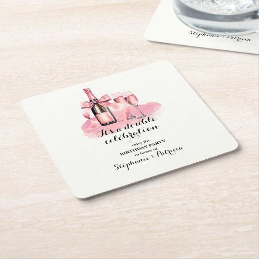 Eleganter rosa Doppelfeier Geburtstag Rechteckiger Pappuntersetzer (angewinkelt)