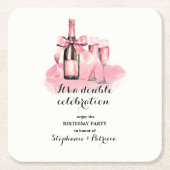 Eleganter rosa Doppelfeier Geburtstag Rechteckiger Pappuntersetzer (Vorderseite)