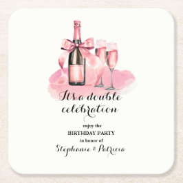 Eleganter rosa Doppelfeier Geburtstag Rechteckiger Pappuntersetzer