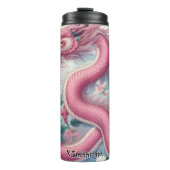 Eleganter rosa Drache mit Peonies Thermosbecher (Vorderseite)