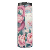 Eleganter rosa Drache mit Peonies Thermosbecher (Rückseite)