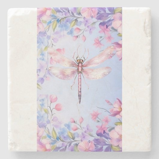 Eleganter Rosa-Dragonfly-Untersetzer Steinuntersetzer (Vorderseite)