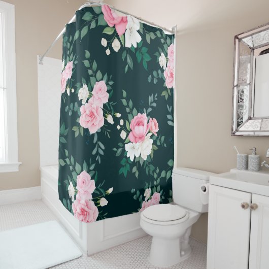 Eleganter rosa Duschvorhang mit Blumen (Beispiel)