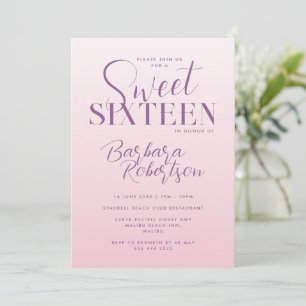 Eleganter Rosa Farbverlauf Schrift Süße Sechzehn Einladung