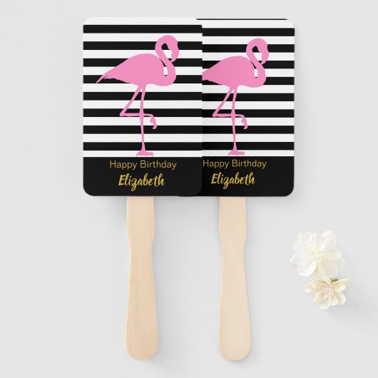 Eleganter rosa Flamingo auf schwarzen und weißen S Fächer (Vorne und Hinten)