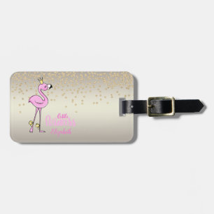 Eleganter Rosa Flamingo - Glänzende Folienkonfetti Gepäckanhänger