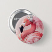 Eleganter rosa Flamingo mit Perlen und Federn Button (Vorne & Hinten)