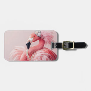 Eleganter rosa Flamingo mit Perlen und Federn Gepäckanhänger