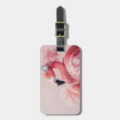 Eleganter rosa Flamingo mit Perlen und Federn Gepäckanhänger (Vorderseite vertikal)