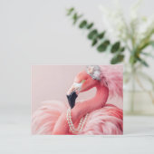 Eleganter rosa Flamingo mit Perlen und Federn Postkarte (Stehend Vorderseite)