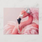 Eleganter rosa Flamingo mit Perlen und Federn Postkarte (Vorderseite)