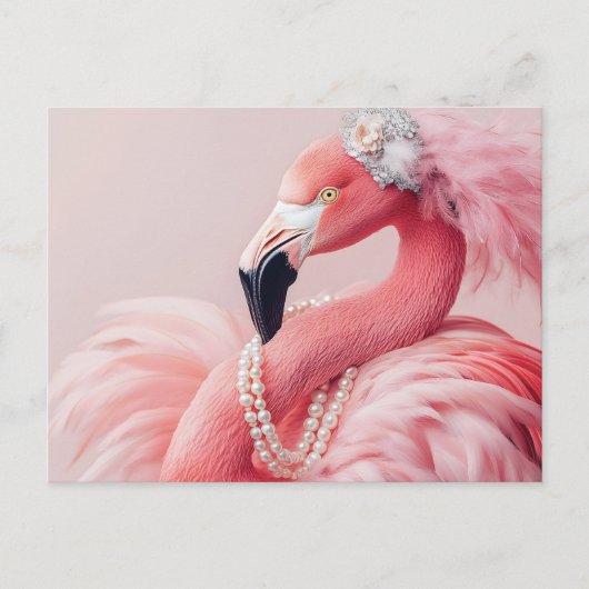 Eleganter rosa Flamingo mit Perlen und Federn Postkarte (Vorderseite)