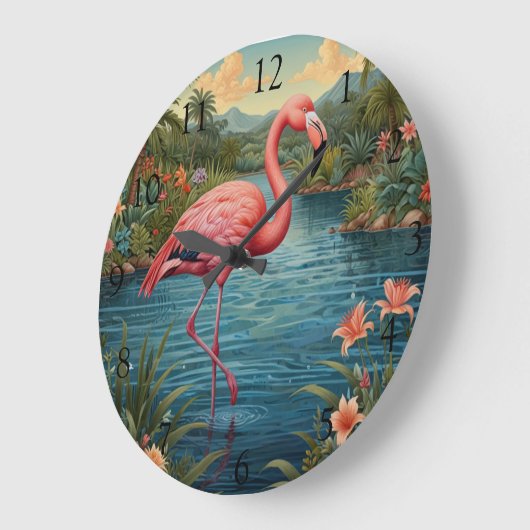 Eleganter Rosa Flamingo Retro Boho Große Wanduhr (Winkel)