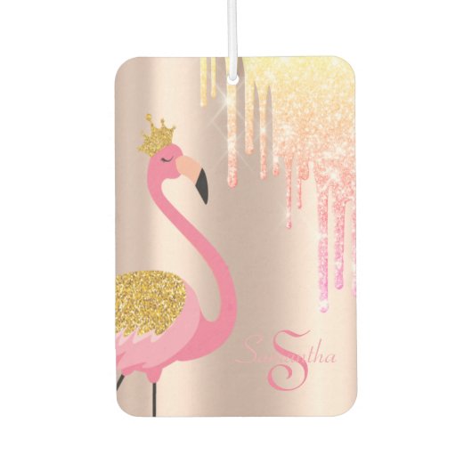 Eleganter Rosa Flamingo, Rose Gold, Glitzer Tropfe Autolufterfrischer (Vorderseite)