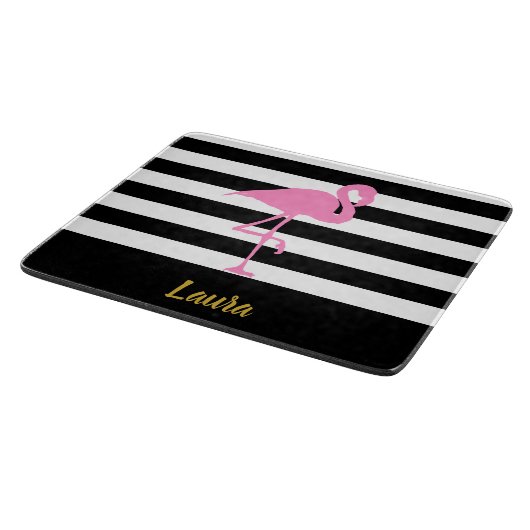 Eleganter rosa Flamingo Schwarz-weißer Goldskriptn Schneidebrett (Ecke)