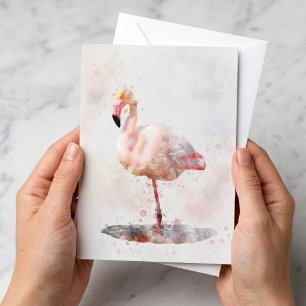 Eleganter Rosa Flamingo stehend in Wasserfarbe Mitteilungskarte