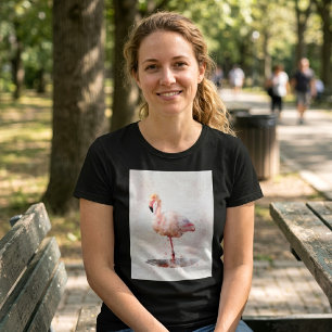 Eleganter Rosa Flamingo stehend in Wasserfarbe T-Shirt