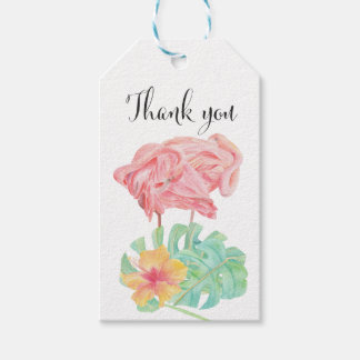 Eleganter Rosa Flamingo, Tropische Blätter und Blü Geschenkanhänger